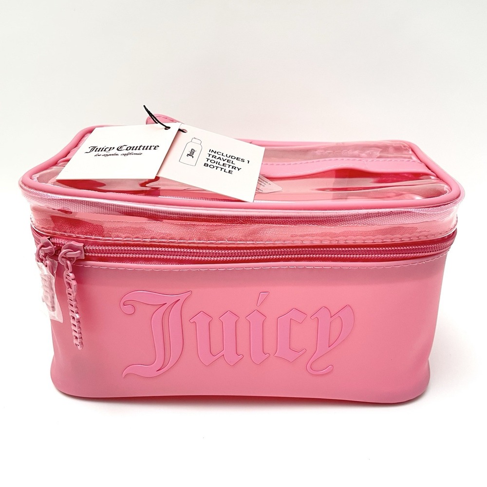 NEW Juicy Couture Travel Makeup Vanity Bag With Travel Bottle Pink NWT